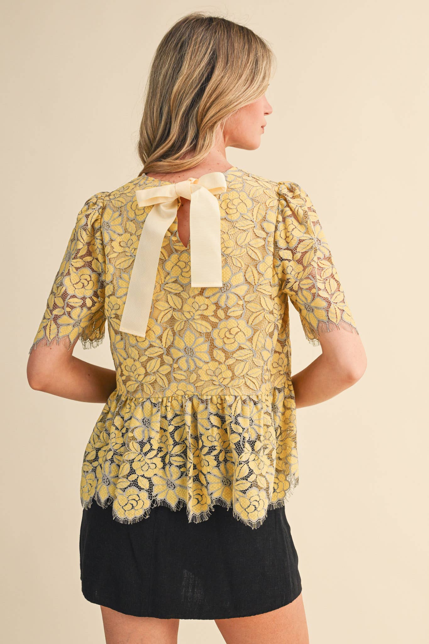 FLORAL LACE PEPLUM TOP MTP4839 - Luxe EQ