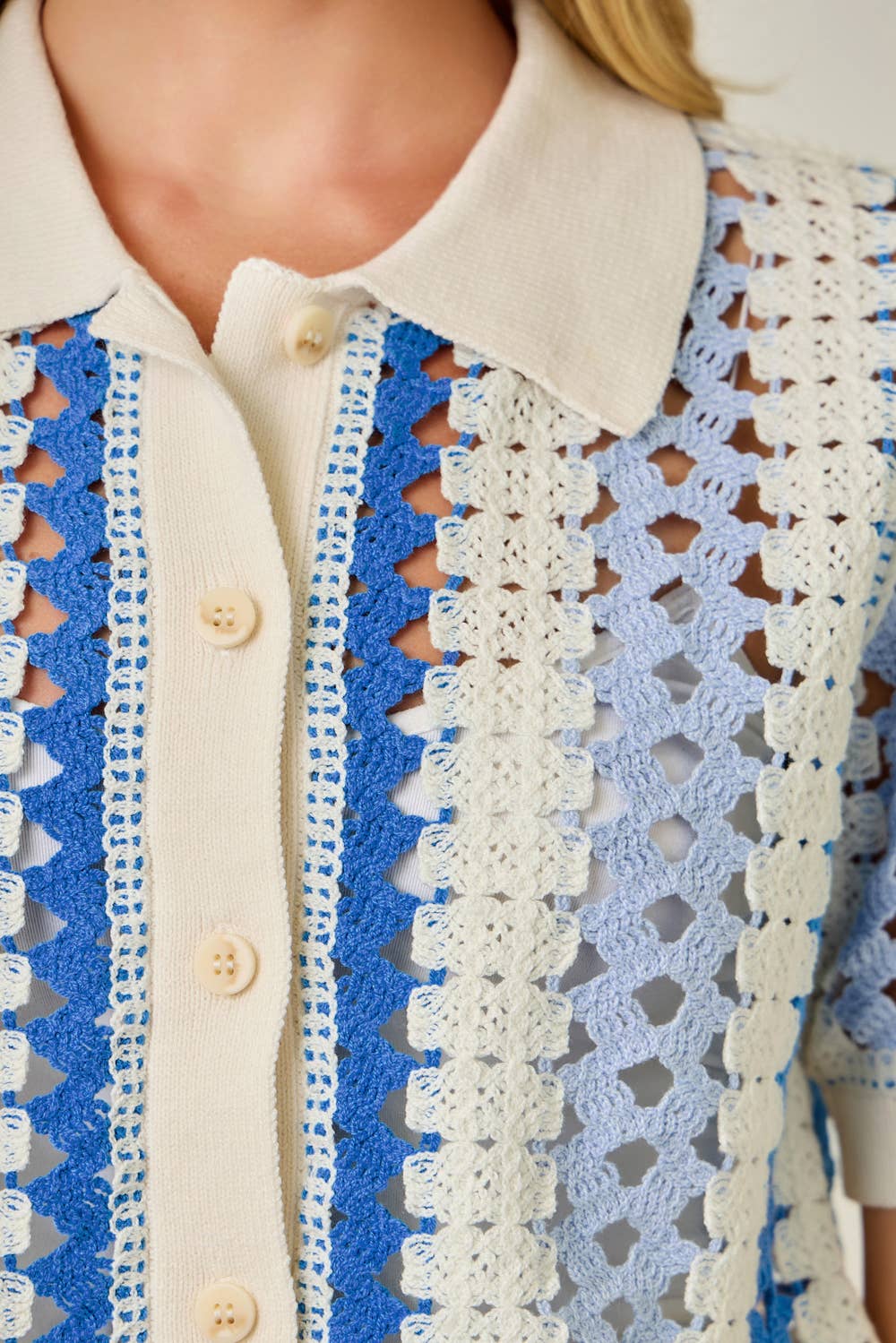 71030 Crochet Buttoned Polo Knit Shirt