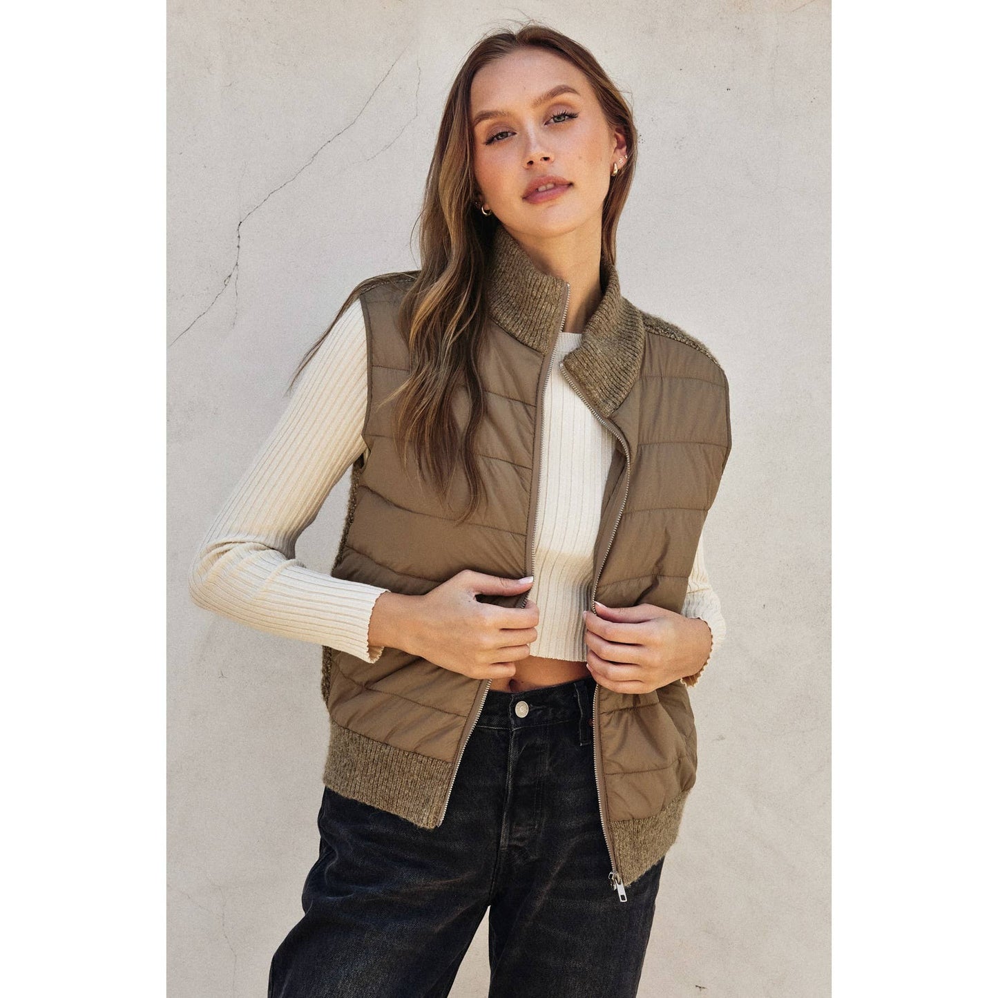 Sherpa and Puff Contrast Vest - Luxe EQ