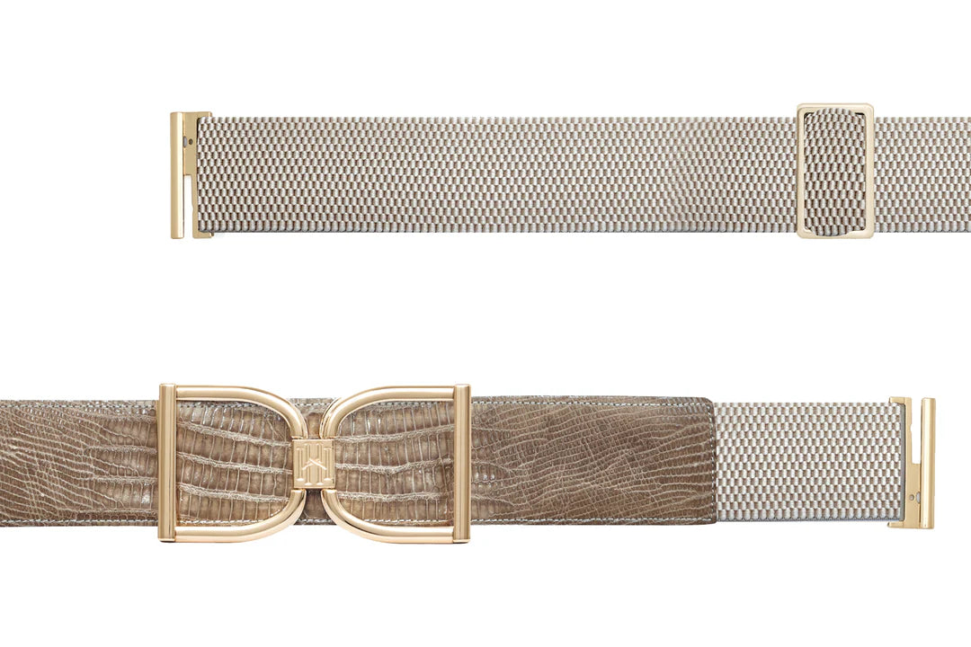 Heureux ICON EQUESTRIAN BELT - TAUPE LIZARD WITH KHAKI TEXTURE