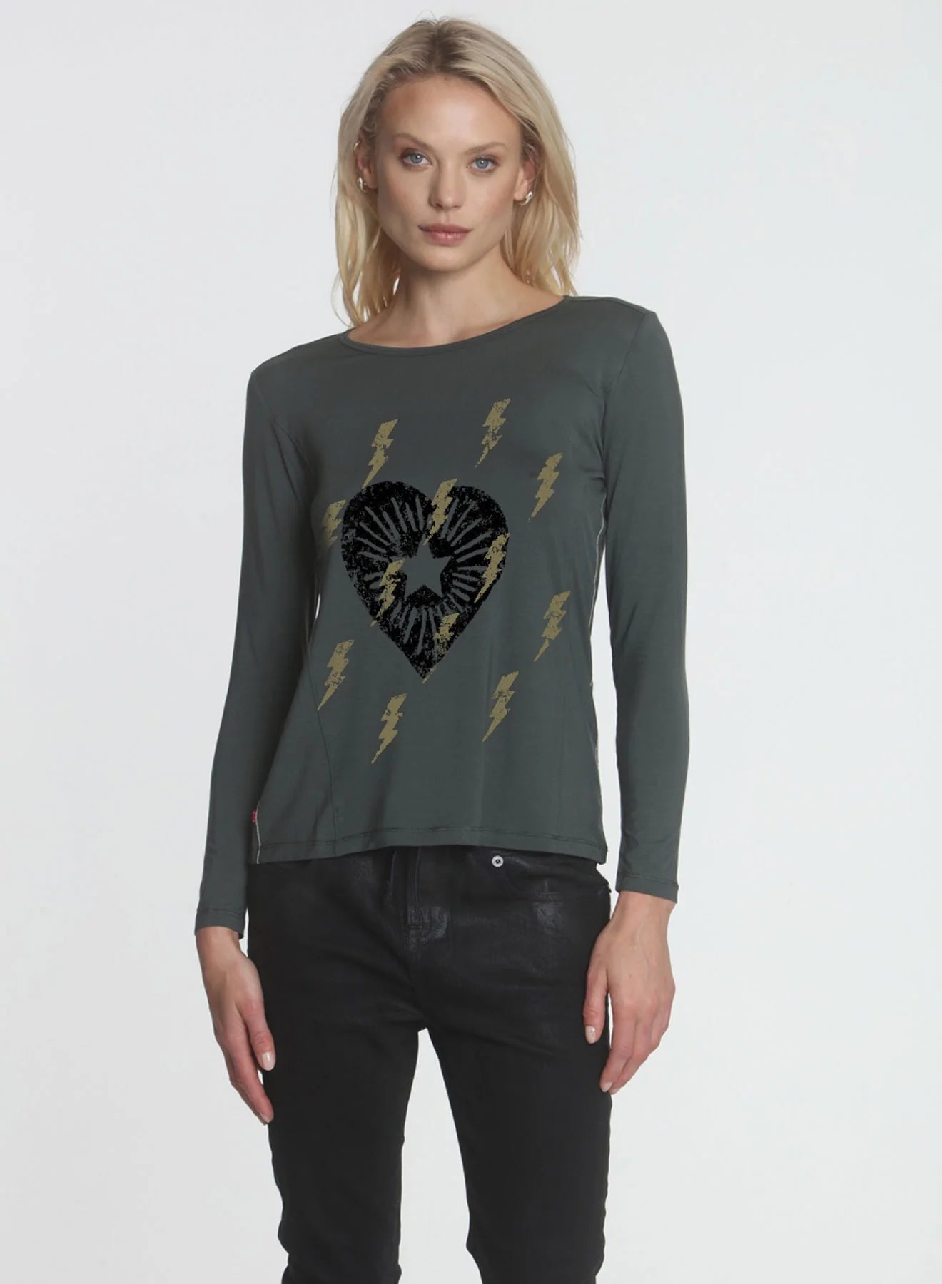 LABEL+thread Graphic Riley LS Tee - Loden Heart Bolts sh - Luxe EQ