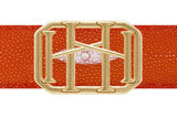 Heureux XII Icon Equestrian Belt - Gold Classic Orange Stingray w Orange and Navy Stripe Elastic