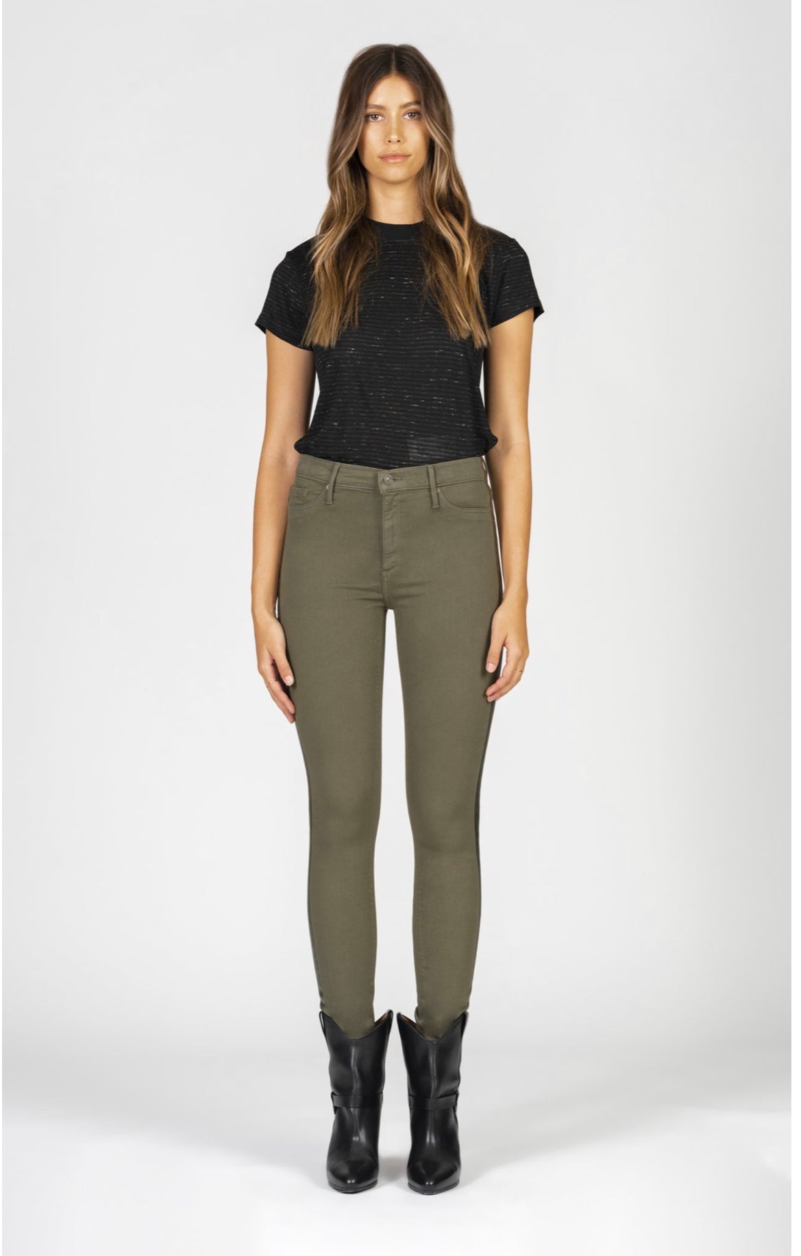 Black orchid denim Army Green Foil Stripe