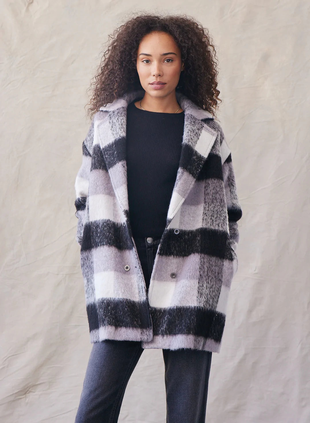 Bella Dahl Black & White Buffalo Check Coat