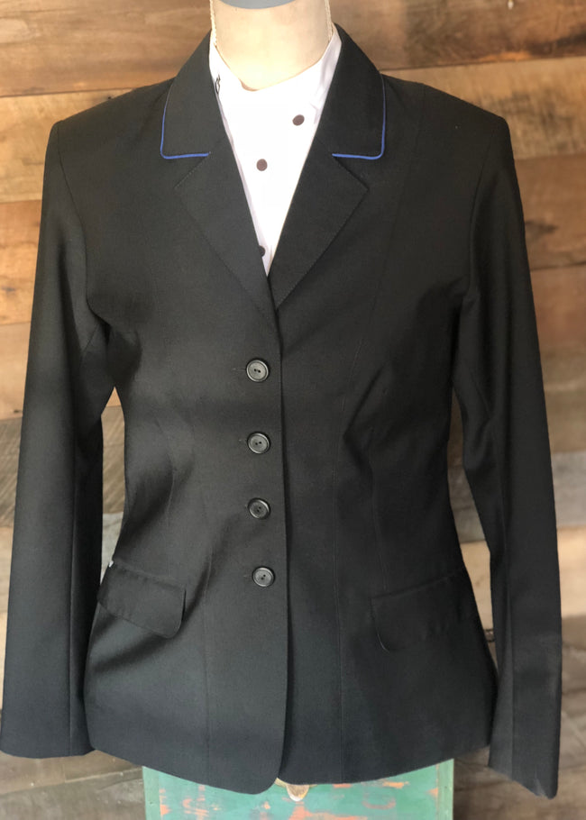 Winston Equestrian Coat Sale Exclusive 40T Black With Royal Blue Piping - Luxe EQ