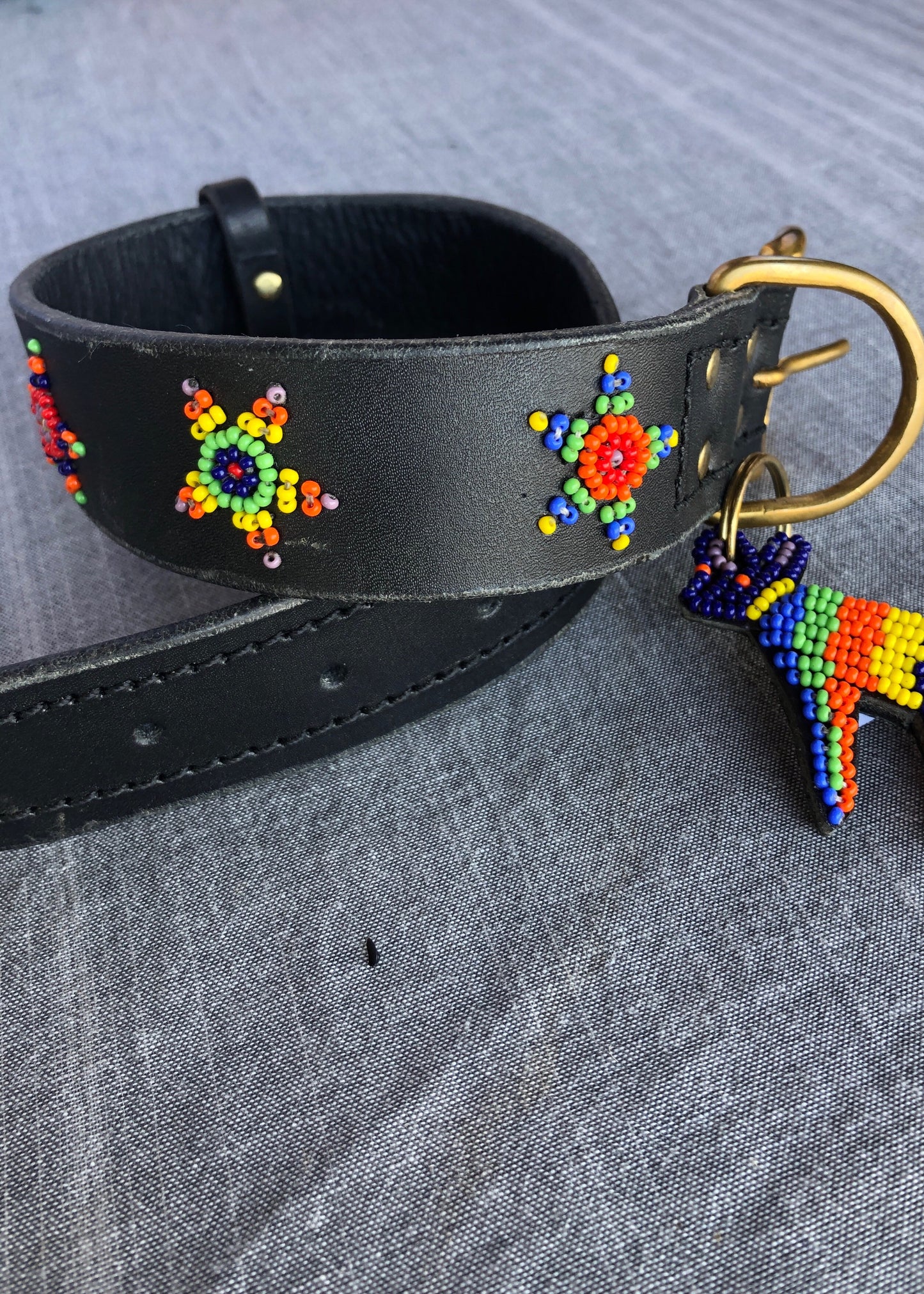 Zinj Kenyan Beaded Dog Collar Classic Rainbow Stars - Luxe EQ