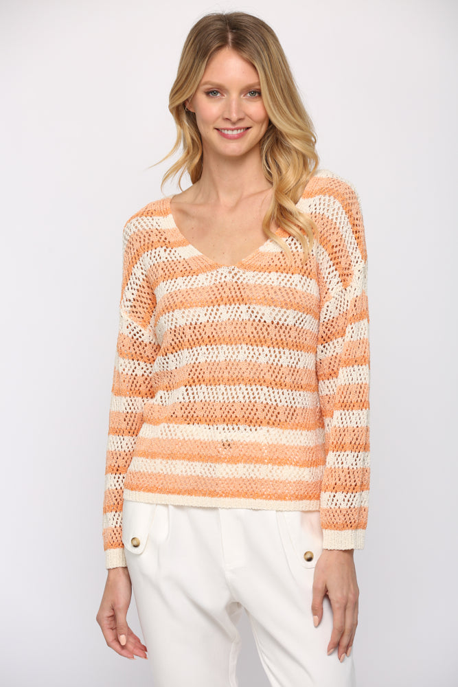 Fate Open Knit Stripe Sweater White