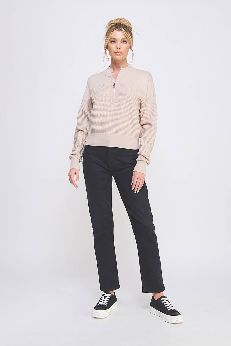 Allie Rose Dolman Half Zip Twin Texture Rib - Luxe EQ