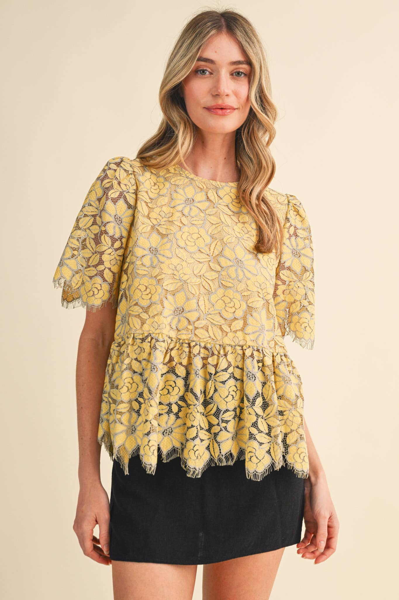 FLORAL LACE PEPLUM TOP MTP4839 - Luxe EQ