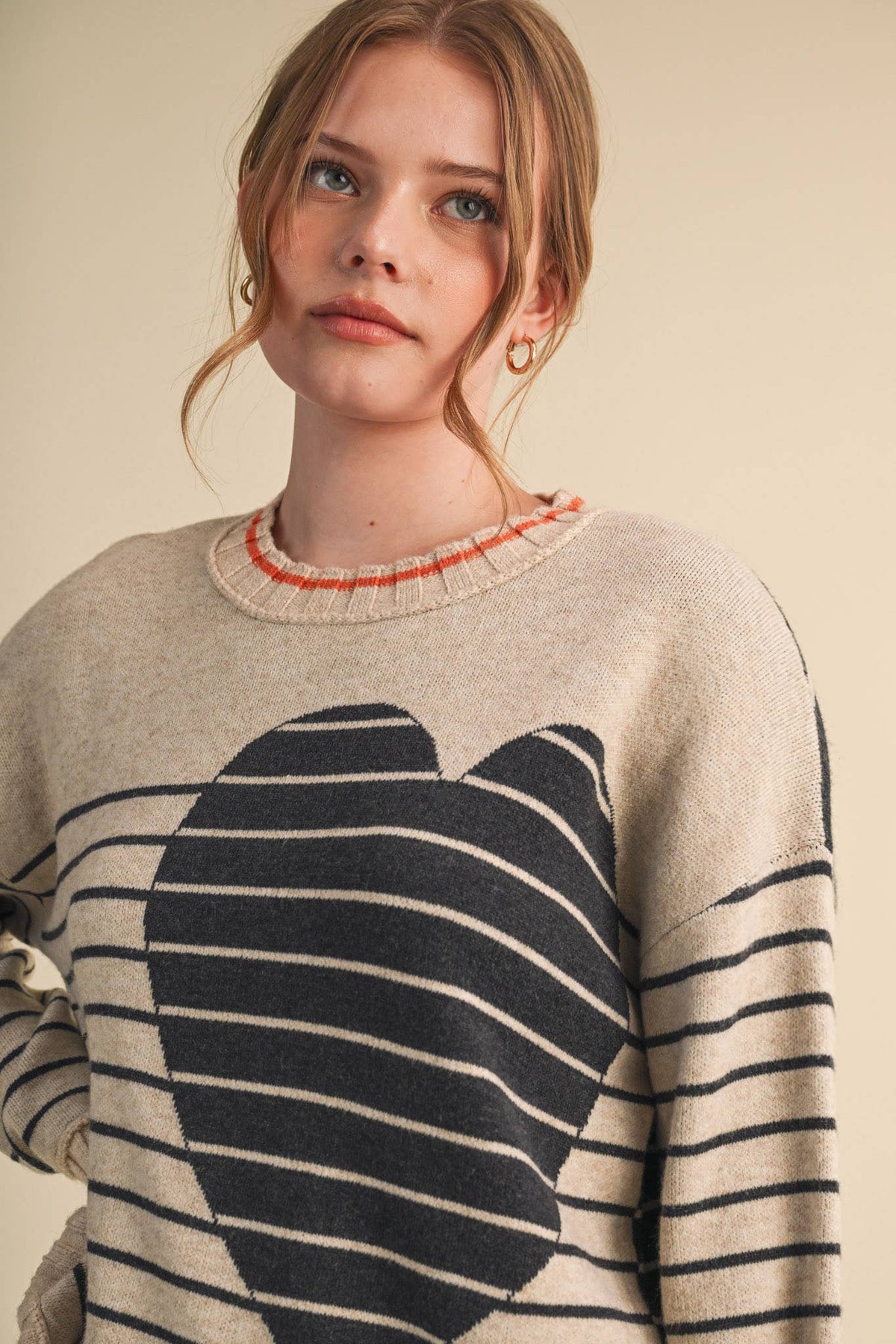&MERCI HEART STRIPED SWEATER MSW11425