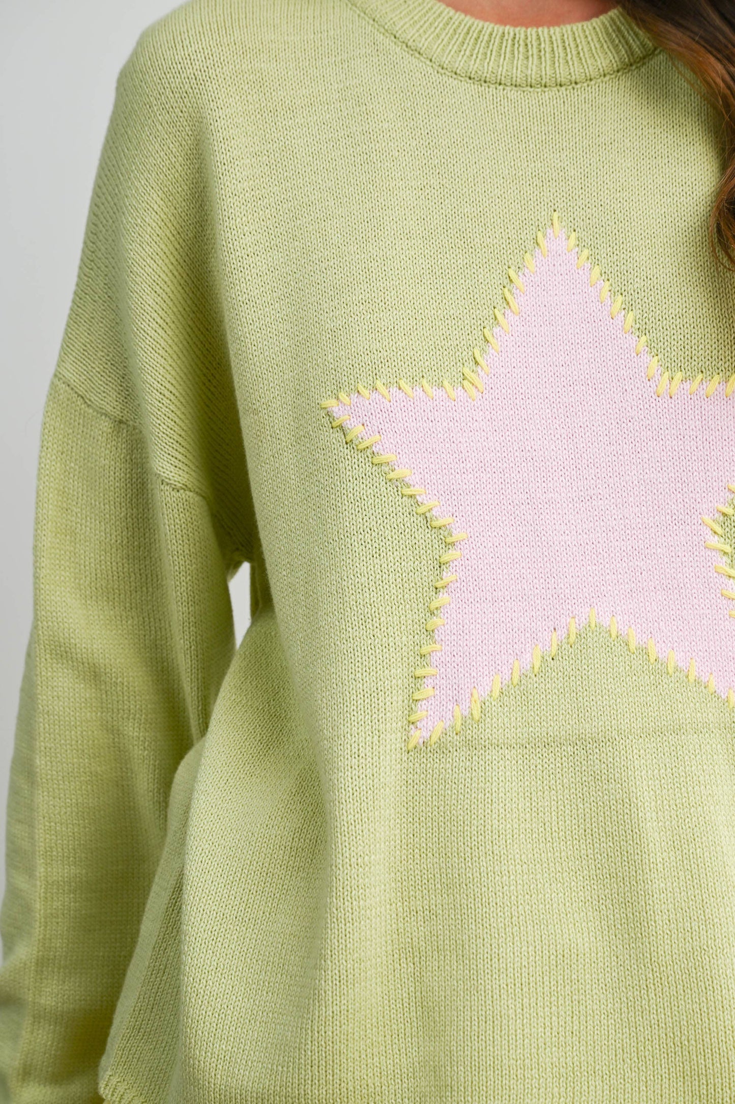 Buttermelon Drop Shoulder Star Pattern Sweater - Luxe EQ