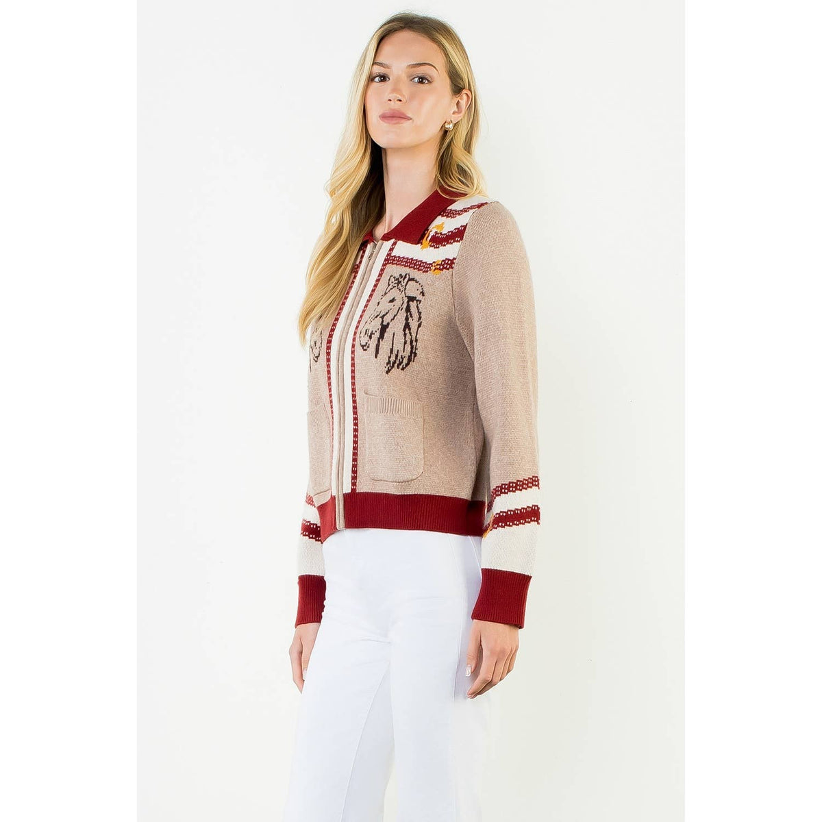 Zipper Front Horse Print Cardigan - Luxe EQ