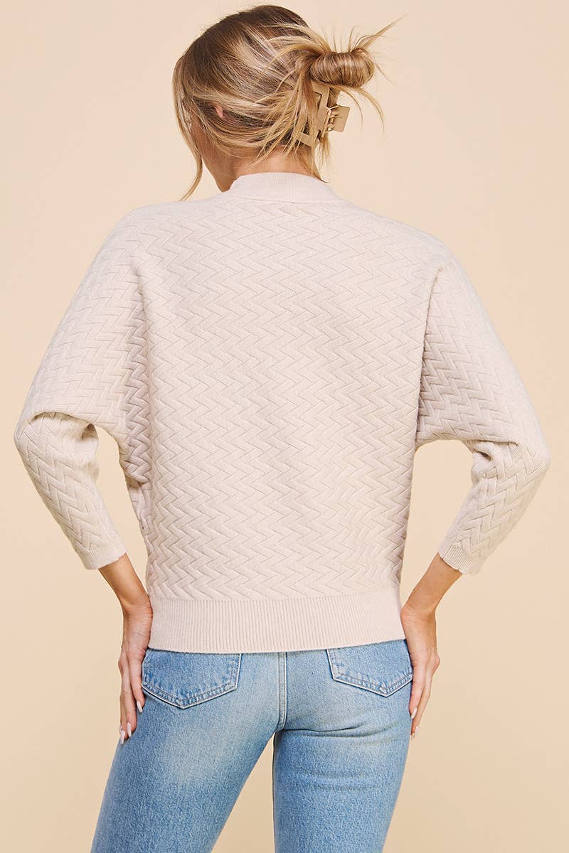 Allie Rose Jacquard Mock Neck Dolman Sweater