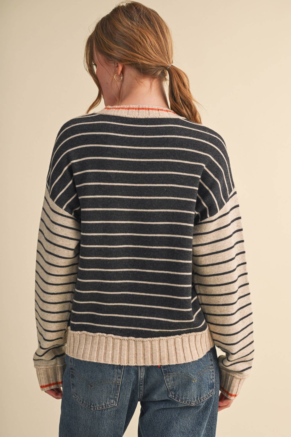 &MERCI HEART STRIPED SWEATER MSW11425