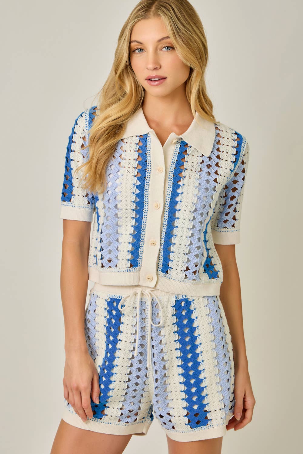 71030 Crochet Buttoned Polo Knit Shirt