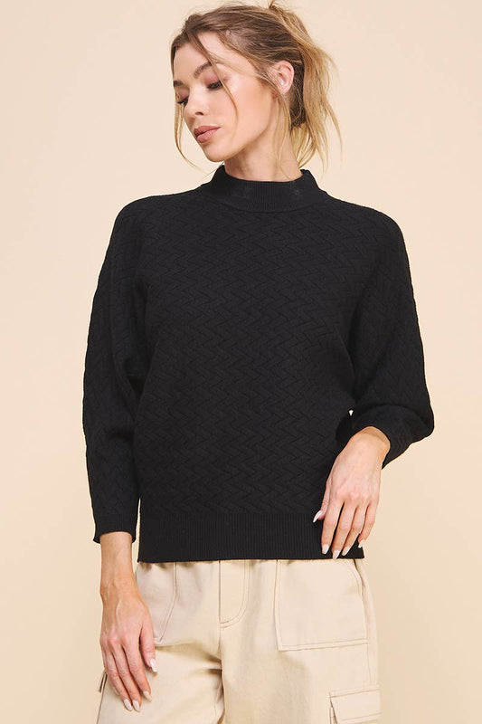 Allie Rose Jacquard Mock Neck Dolman Sweater