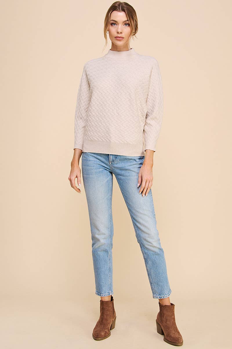 Allie Rose Jacquard Mock Neck Dolman Sweater