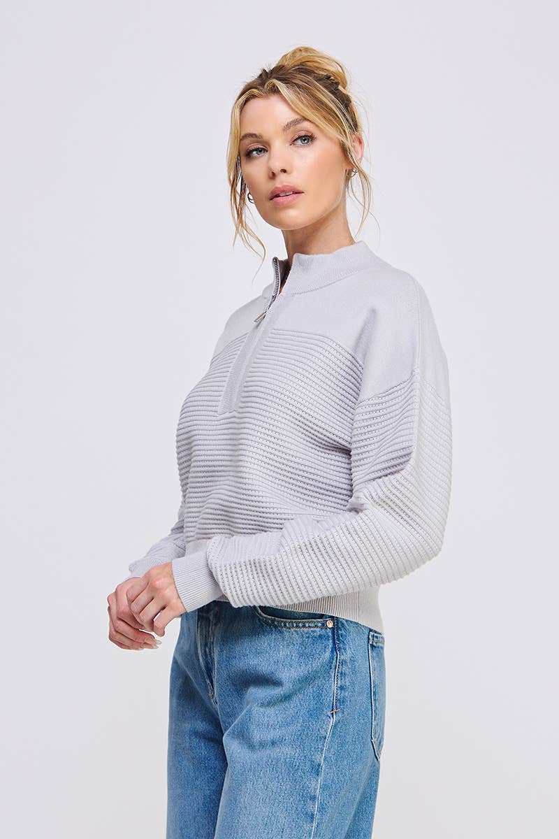 Allie Rose Dolman Half Zip Twin Texture Rib - Luxe EQ