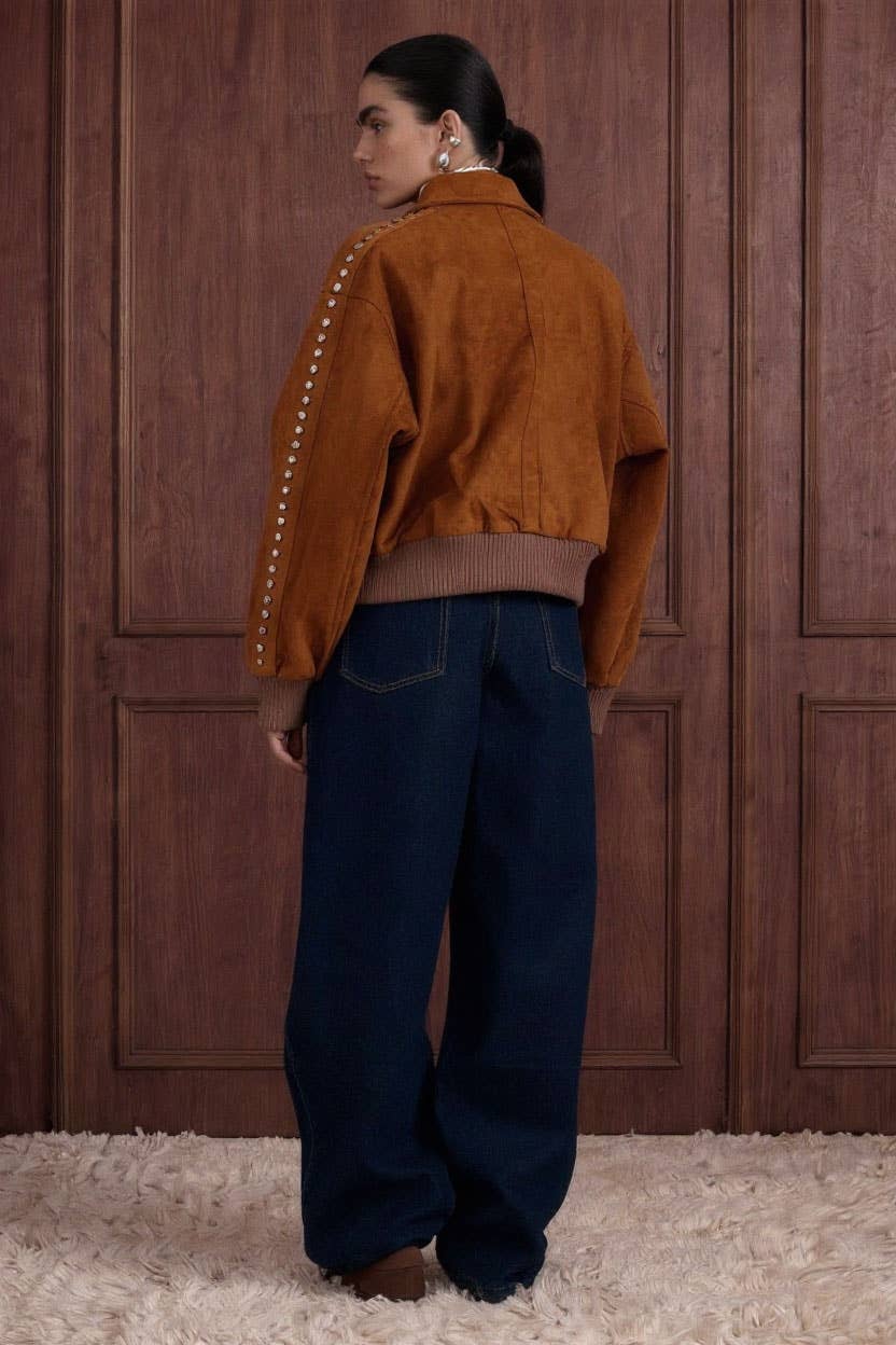Studded Suede Bomber Jacket - Luxe EQ