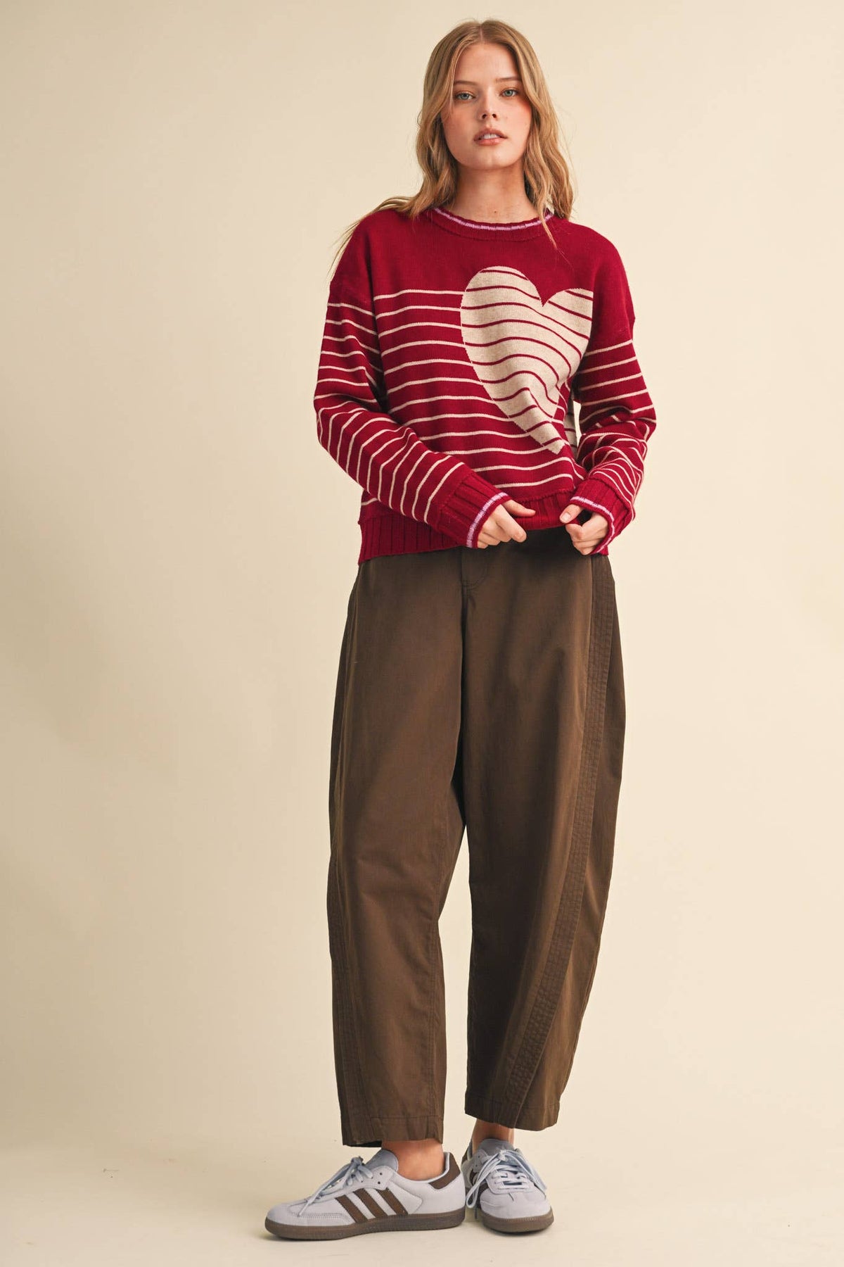 &MERCI HEART STRIPED SWEATER MSW11425
