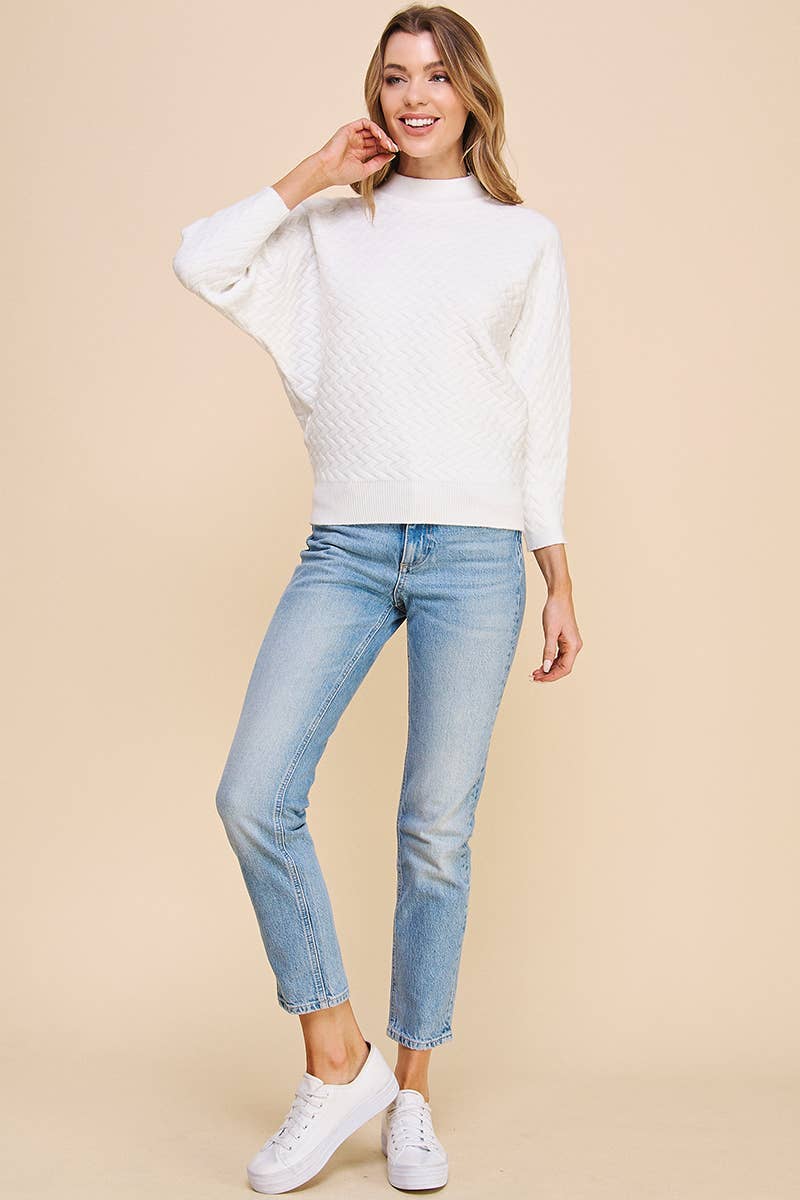 Allie Rose Jacquard Mock Neck Dolman Sweater