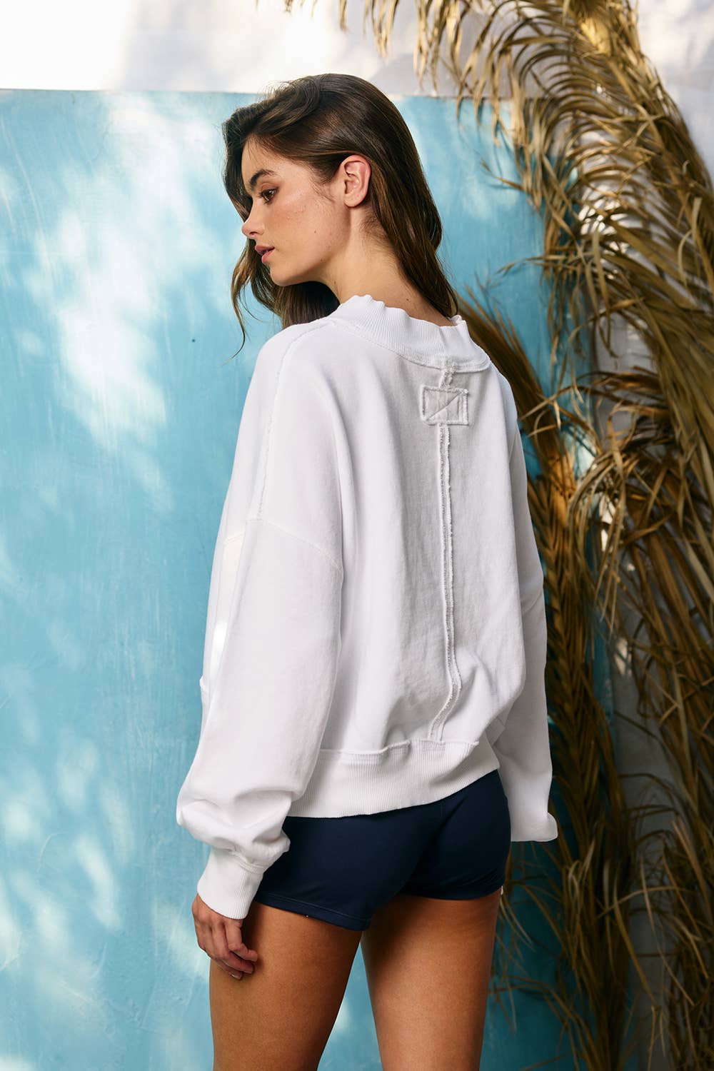 IT3095 Mock-neck Cropped Terry Sweatshirt