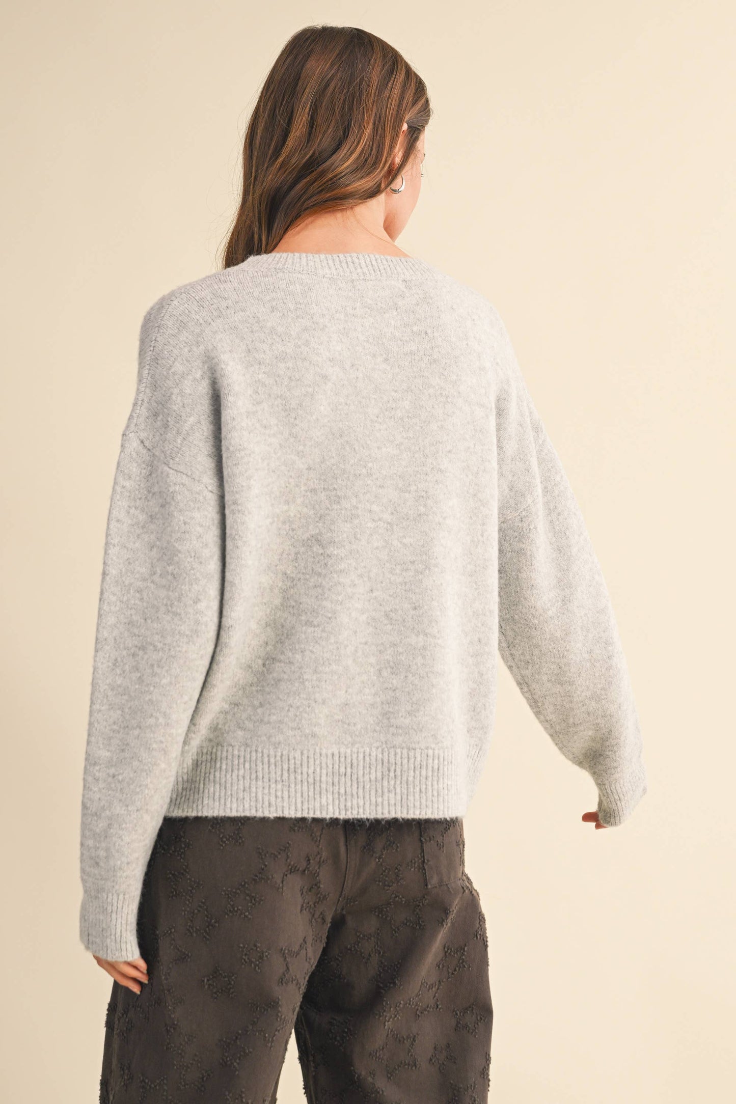 KLESIS STAR EMBROIDERED DETAIL SWEATER TOP
