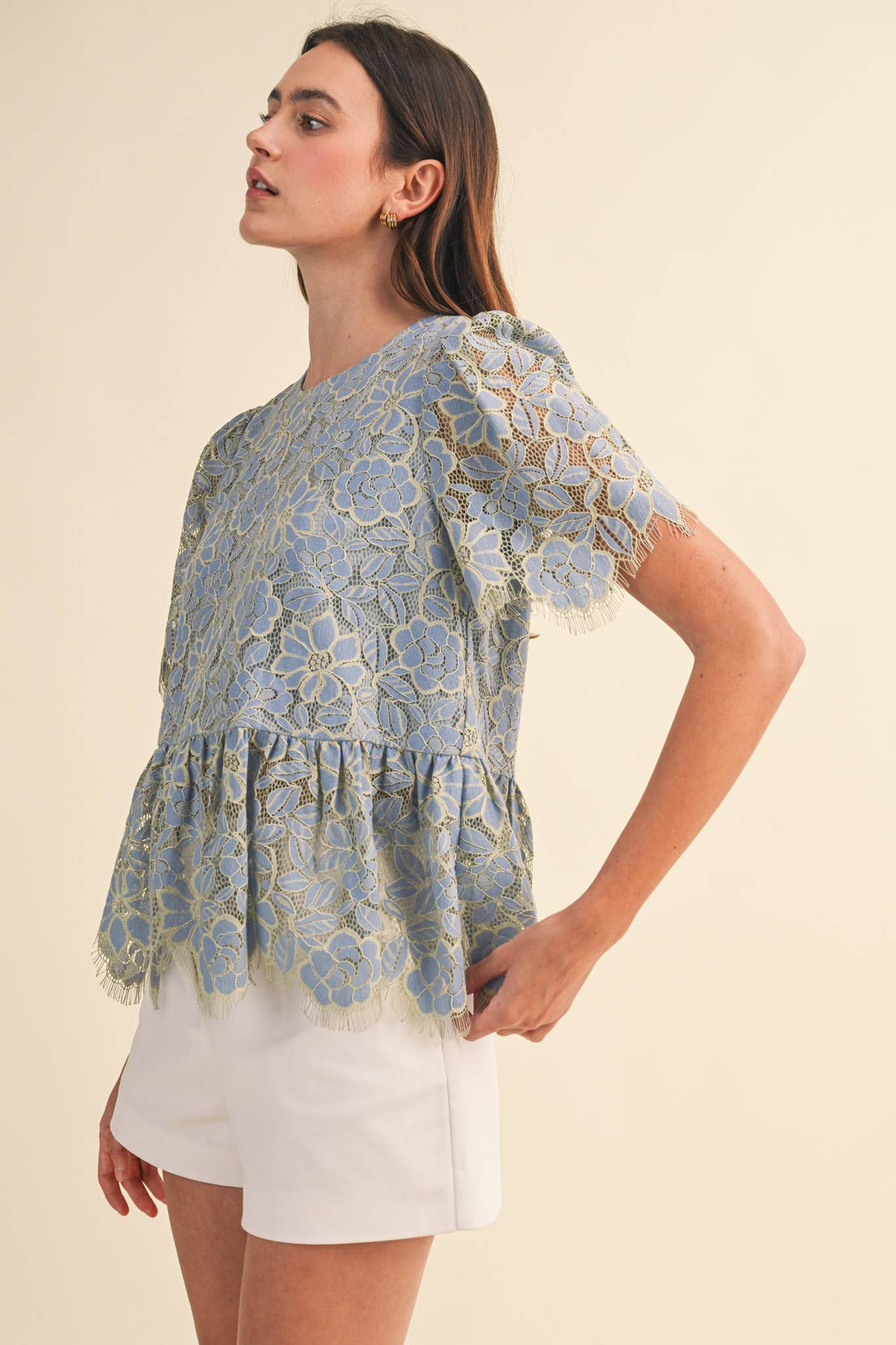 FLORAL LACE PEPLUM TOP MTP4839 - Luxe EQ