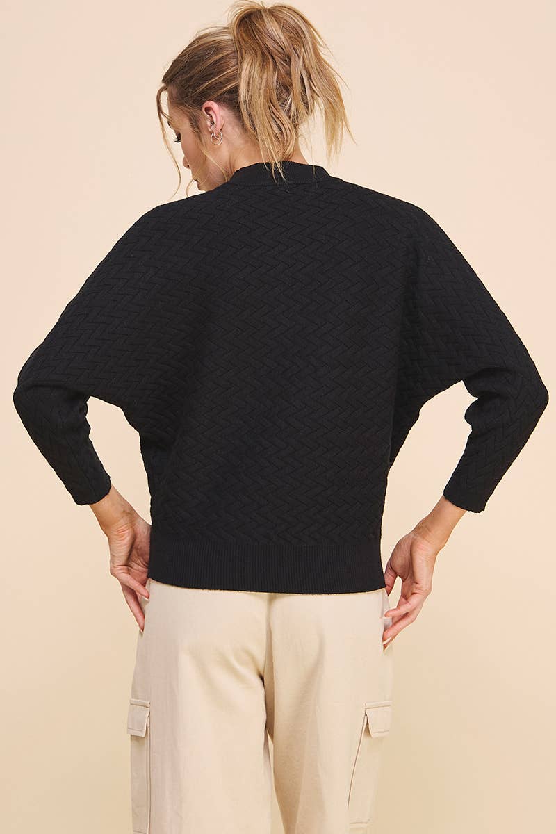 Allie Rose Jacquard Mock Neck Dolman Sweater