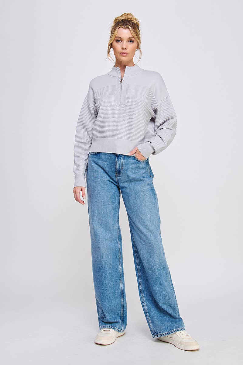 Allie Rose Dolman Half Zip Twin Texture Rib - Luxe EQ
