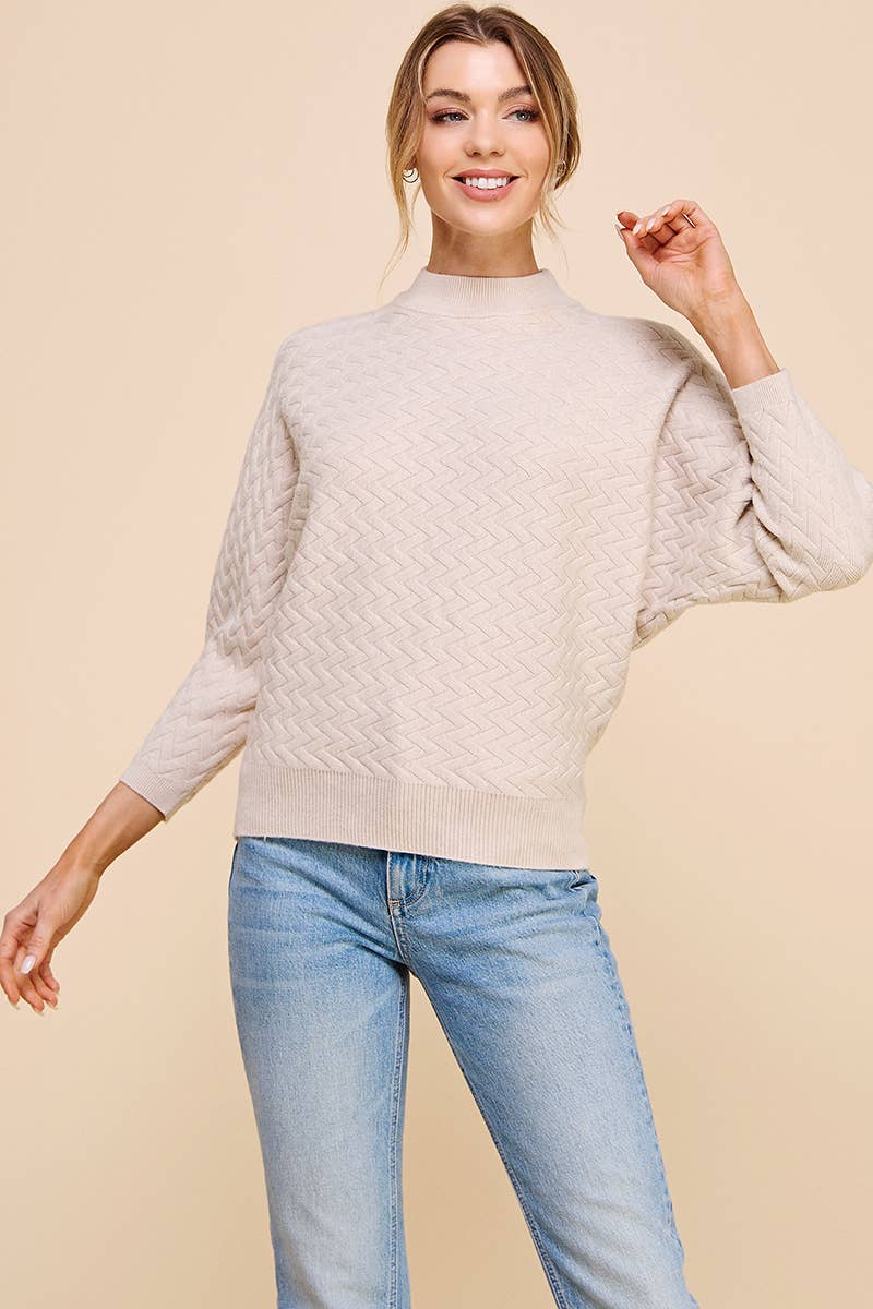 Allie Rose Jacquard Mock Neck Dolman Sweater