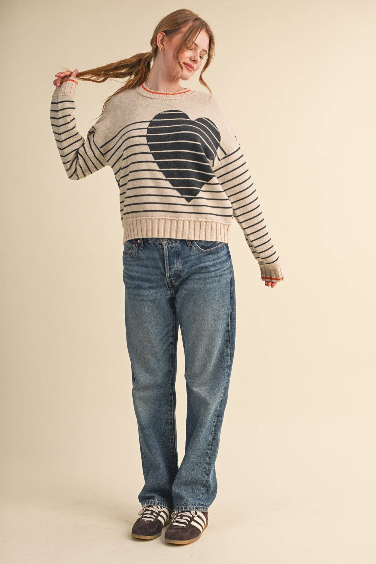 &MERCI HEART STRIPED SWEATER MSW11425