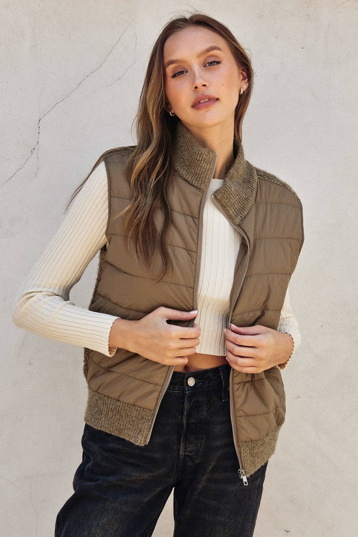 Sherpa and Puff Contrast Vest - Luxe EQ