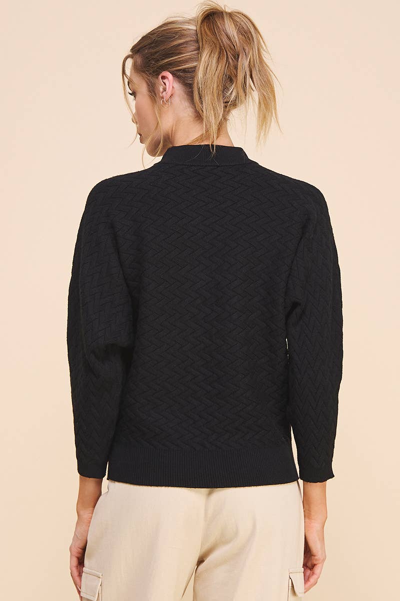 Allie Rose Jacquard Mock Neck Dolman Sweater
