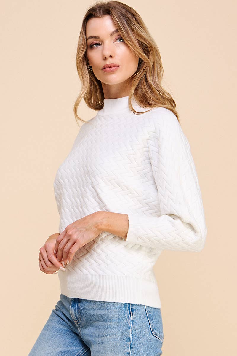 Allie Rose Jacquard Mock Neck Dolman Sweater