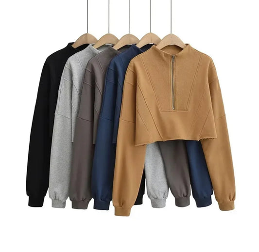 Luxe Crop Zip Sweatshirt
