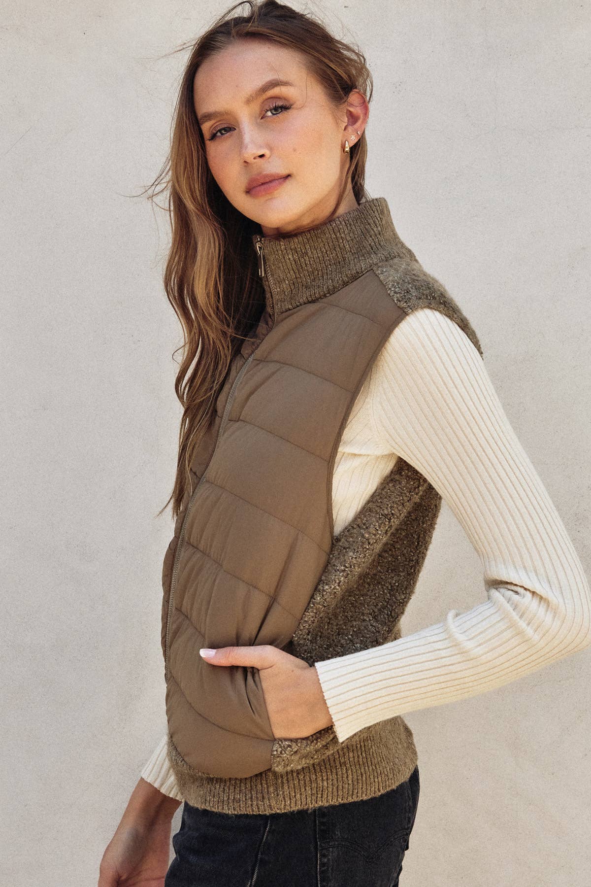 Sherpa and Puff Contrast Vest - Luxe EQ