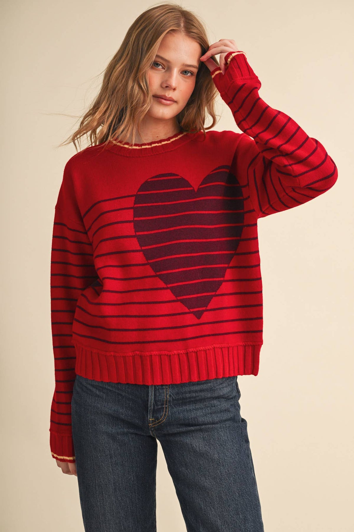 &MERCI HEART STRIPED SWEATER MSW11425