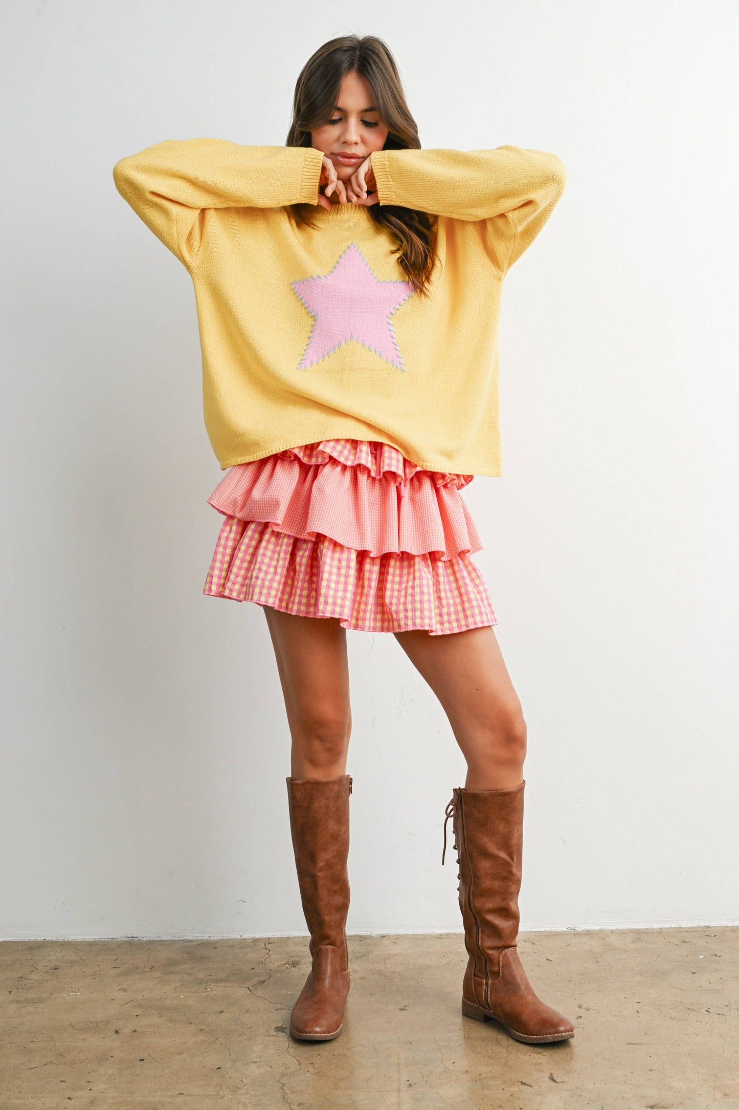 Buttermelon Drop Shoulder Star Pattern Sweater - Luxe EQ