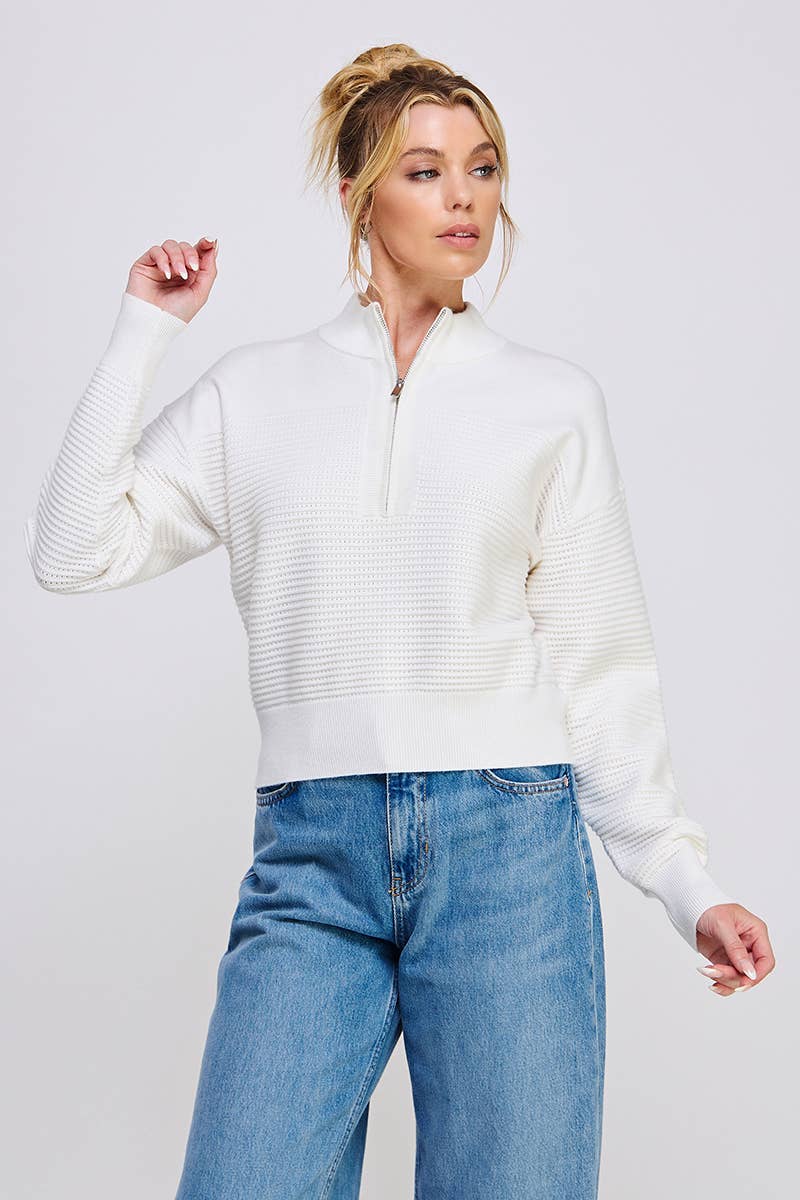 Allie Rose Dolman Half Zip Twin Texture Rib - Luxe EQ