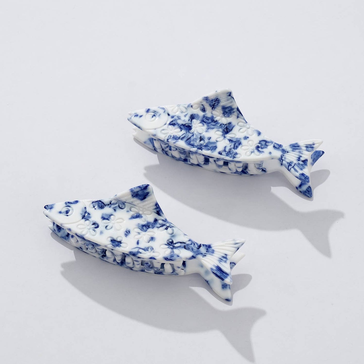 Coastal Blue Floral Fish Claw Clip - Small - Luxe EQ