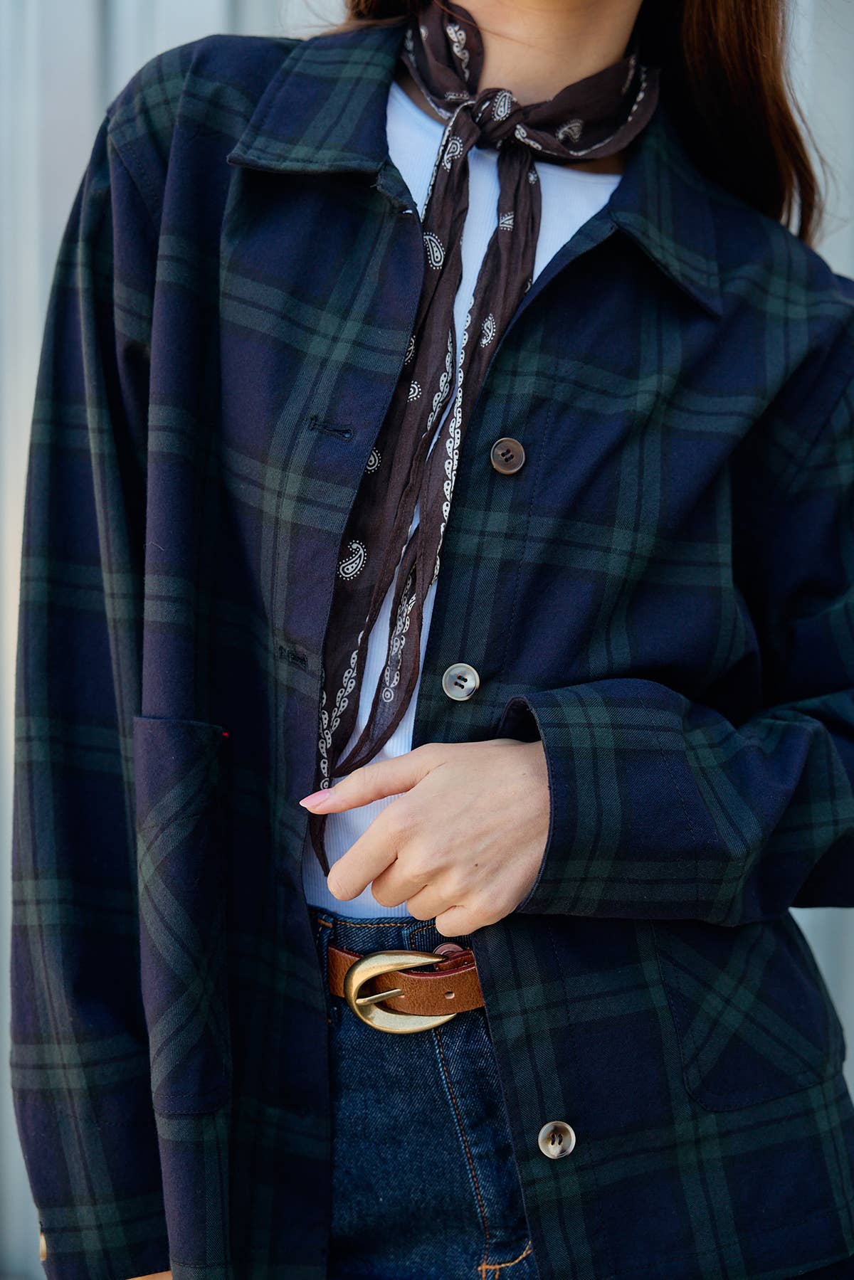 Navy Plaid Button Front Pocket Jacket - RJ1176 - Luxe EQ