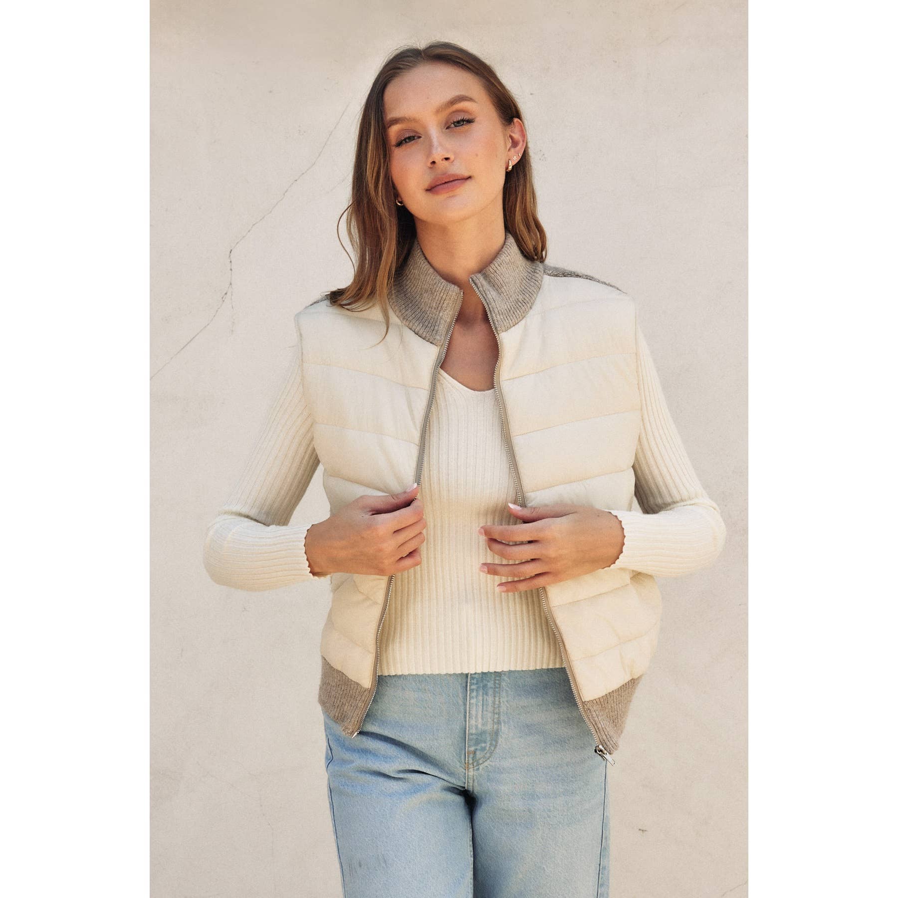 Sherpa and Puff Contrast Vest - Luxe EQ