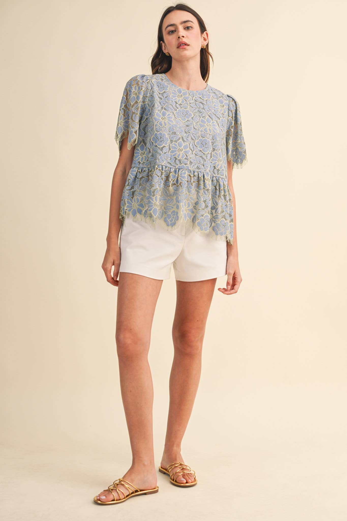 FLORAL LACE PEPLUM TOP MTP4839 - Luxe EQ