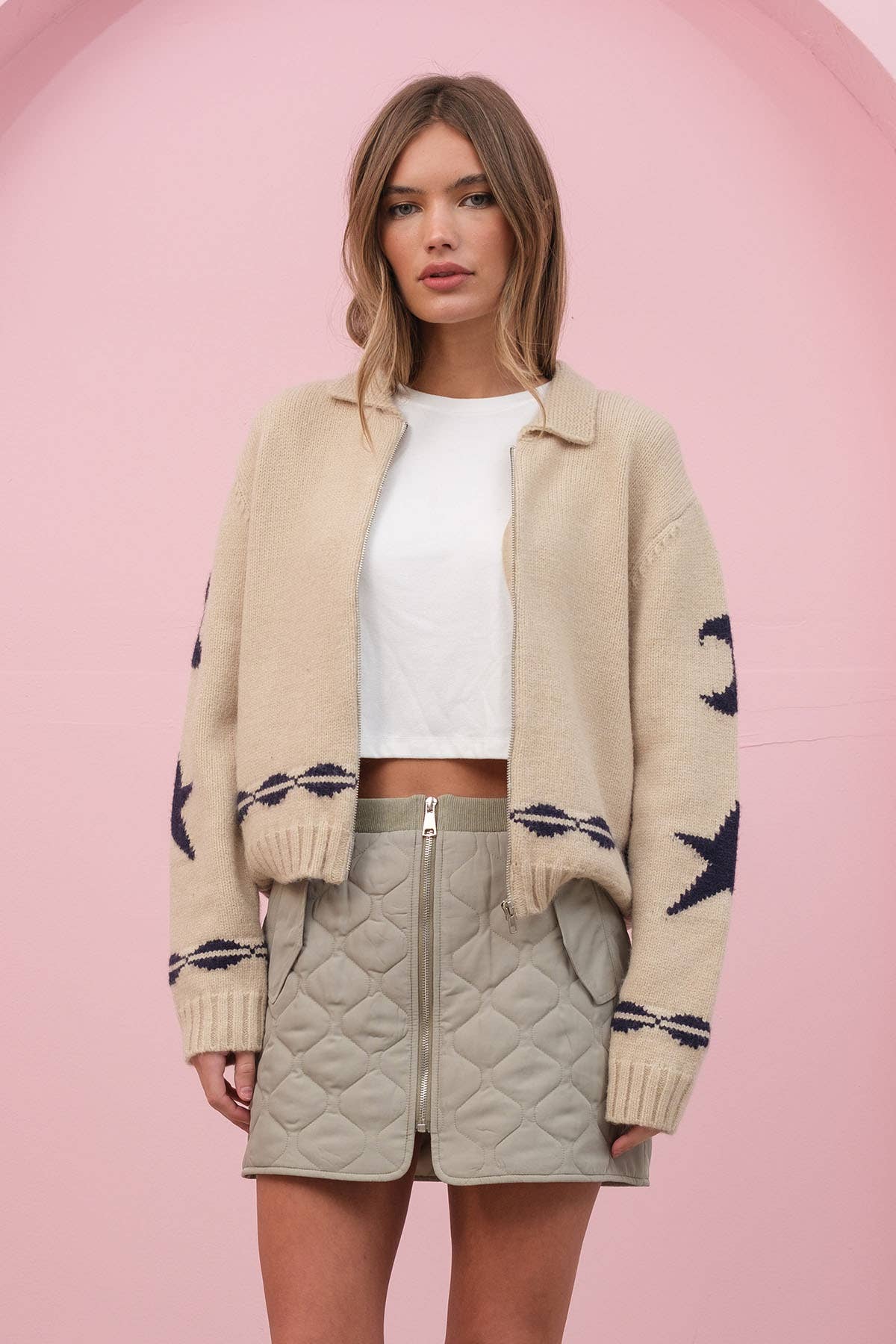 Cozy STAR AND MOON Pattern Zip Sweater Jacket-RSW1001 - Luxe EQ