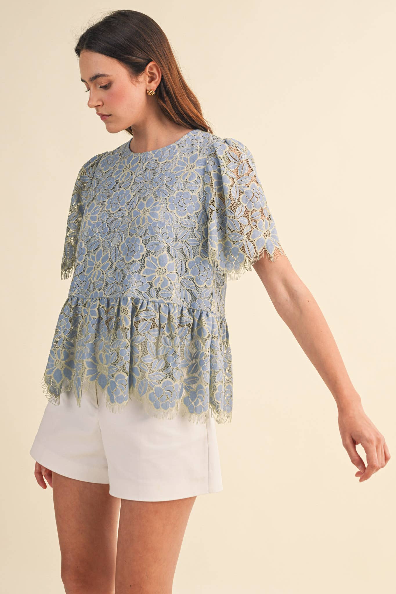 FLORAL LACE PEPLUM TOP MTP4839 - Luxe EQ