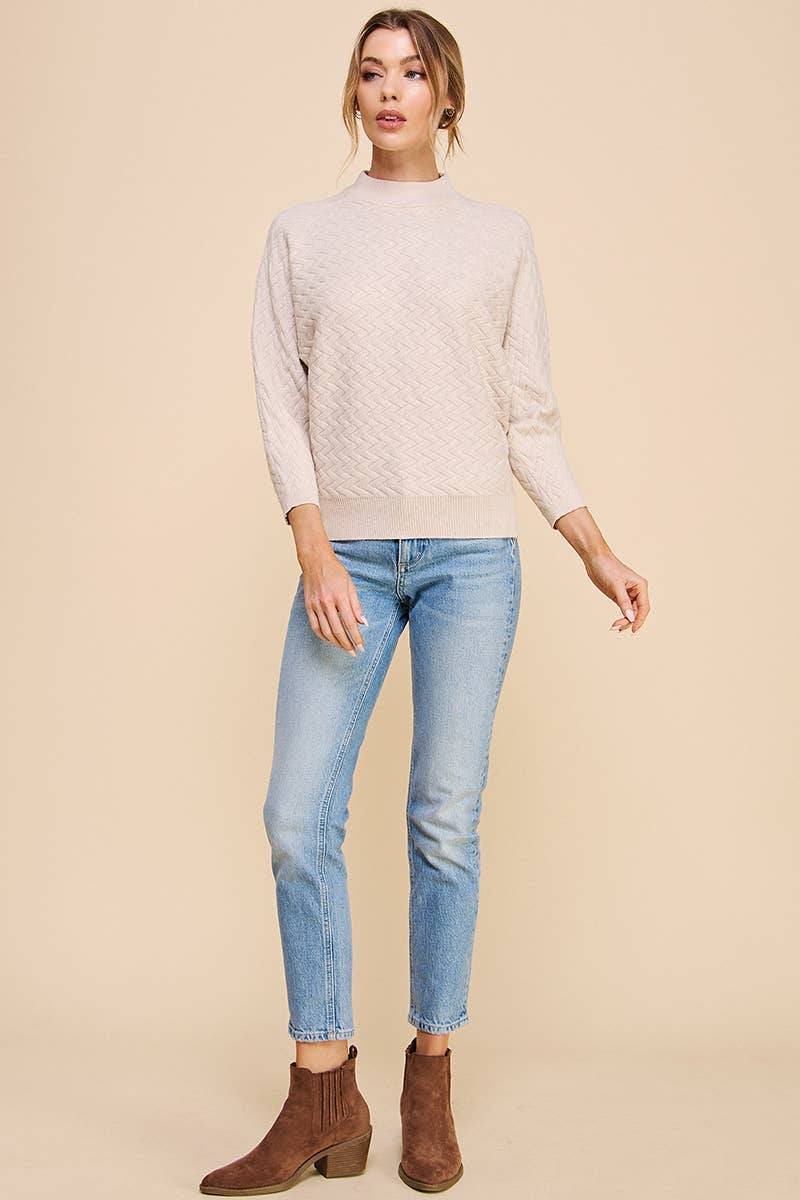 Allie Rose Jacquard Mock Neck Dolman Sweater