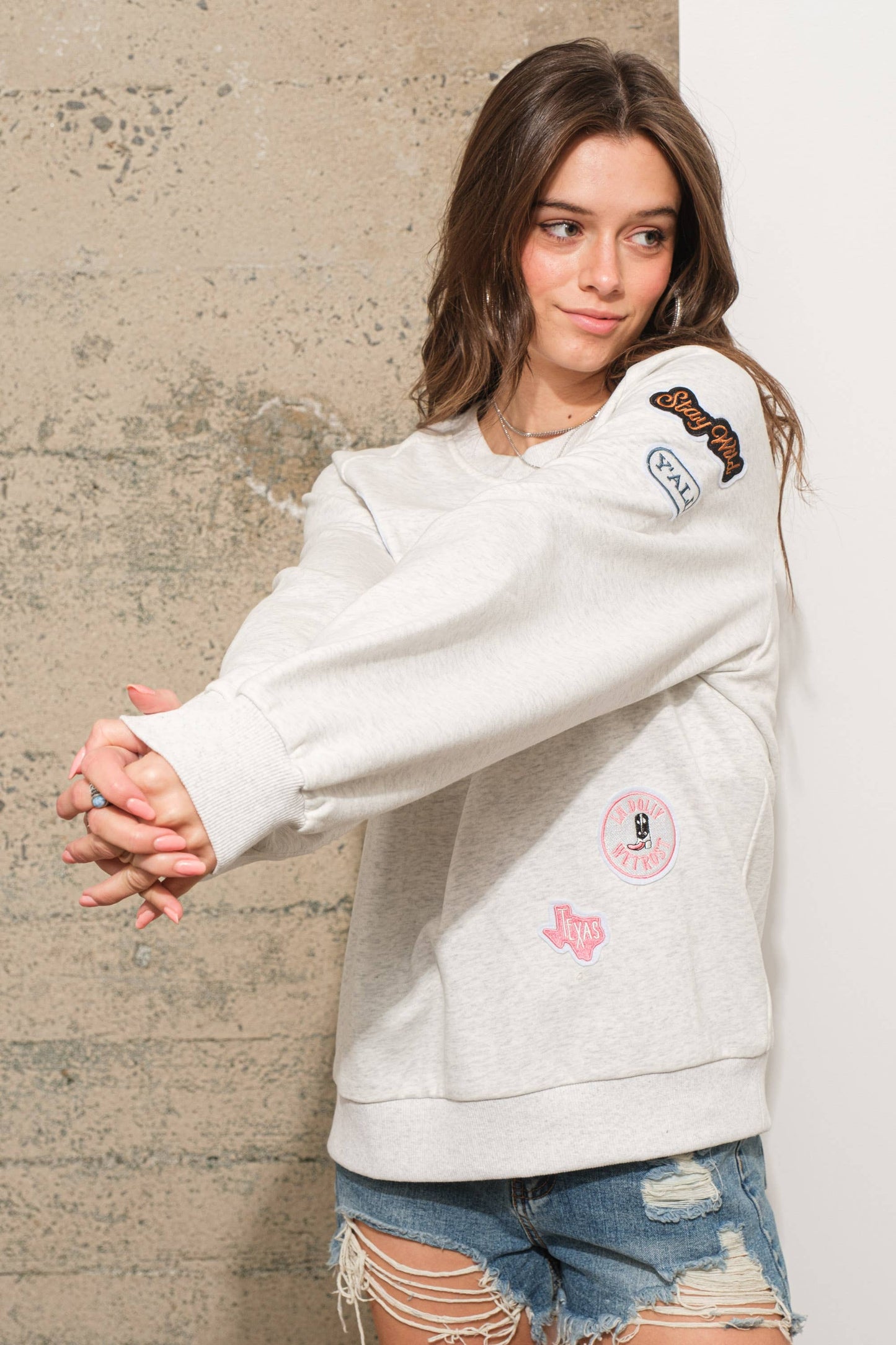 Cotton French Terry Western Patch Sweatshirt - Luxe EQ