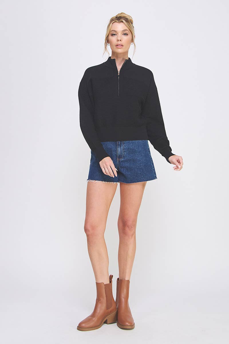 Allie Rose Dolman Half Zip Twin Texture Rib - Luxe EQ