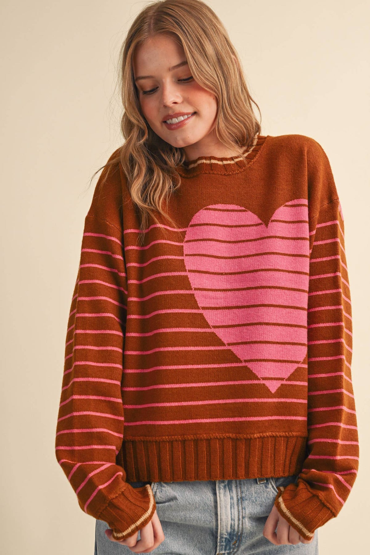 &MERCI HEART STRIPED SWEATER MSW11425